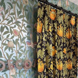 カーテン モリス柄 W180×H180 1.5倍ヒダ 2つ山ヒダ アネモネ 花柄