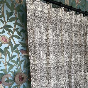 カーテン モリス柄 W180×H150 1.5倍ヒダ 2つ山ヒダ ウィローボウ 柳