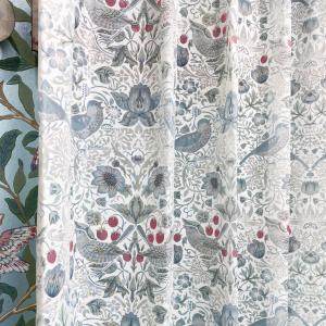 レースカーテン モリス柄 いちご泥棒 ウィリアムモリス 2倍ヒダ 横幅