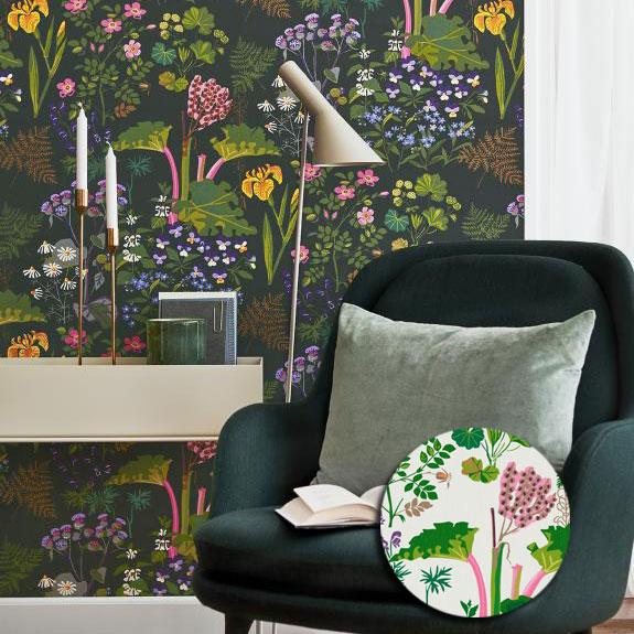 おしゃれ 北欧 輸入壁紙 張り替え 植物 草花 ボタニカル ダーク ホワイト 花 スミレ ゴッケン ...