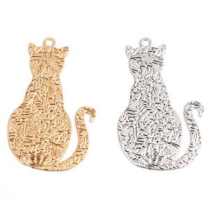 合金製高品質 お花模様のネコ透かしメタルパーツ チャーム ねこ 猫