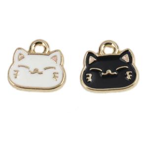 少し小さめの笑顔のネコのお顔 2カラー★かわいいアンティークチャーム ねこ 猫 エナメル スマイル