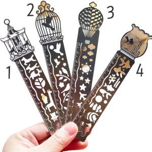 定規として使えて絵も描ける金属製の薄いブックマーカー4種類★デコパーツ・デコ土台 しおり