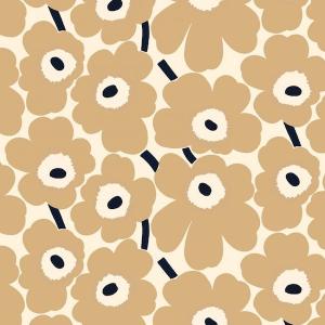 ピエニ ウニッコ(Pieni Unikko) 185 コットンファブリック生地★ナチュラルホワイト x ベージュ x ダークブルー★35cm*25cmサイズ★マリメッコ Marimekko