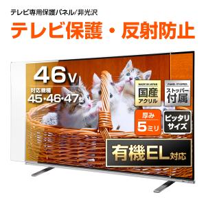 有機EL対応 液晶テレビ保護パネル 46型 46インチ ストッパー付き ノングレア 反射・映込防止 特厚5ミリ 45 46 47V対応 テレビ画面保護カバー 地震対策 CLIERL