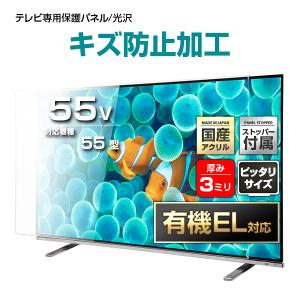 有機EL対応 液晶テレビ保護パネル 55型 55インチ ストッパー付き ハードコート キズ防止 重厚3ミリ 光沢グレア仕様 55V対応 保護カバー 地震対策 CLIERL