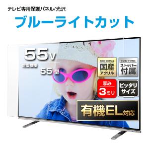 有機EL対応 液晶テレビ保護パネル 55型 55インチ UV・ブルーライトカット ストッパー付き 重厚3ミリ 光沢グレア仕様 55V対応 保護カバー 地震対策 CLIERL｜アクリル雑貨デコデコ