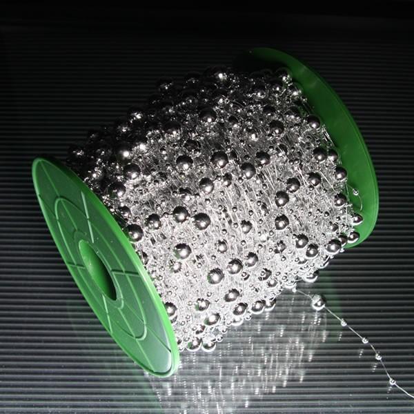 キラキラ メッキ ガーランド ボビン巻 銀色6mm・3mm玉 銀 シルバーメッキ仕上げ 60m巻