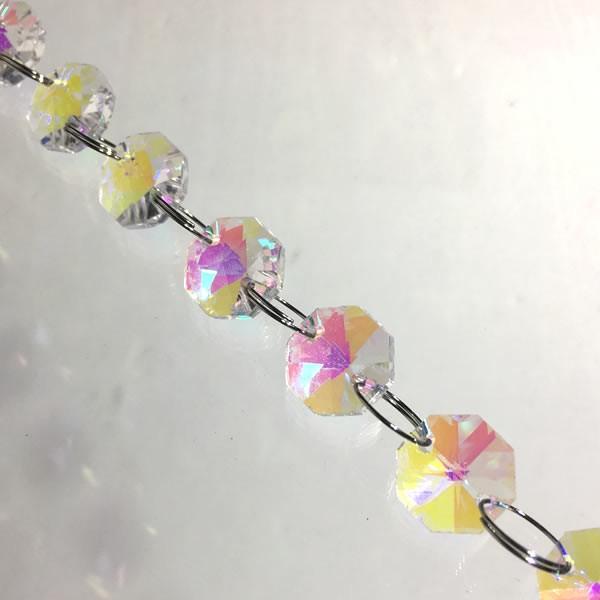 オクタゴン14mm×10個連結チェーン（ガラス製オーロラAB）