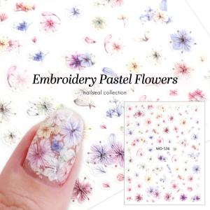 [ネコポス送料無料]ネイルシール 刺繍風パステルフラワーシール ジェルネイル