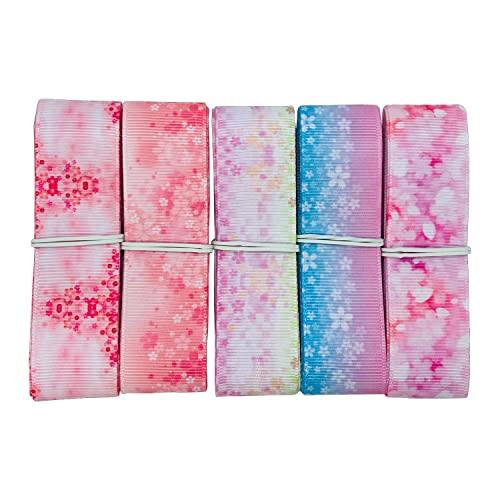 和柄 和風  プリントリボン 桜 春色 桜吹雪 25mm ×1m 5種類セット 手芸用 ハンドメイド...