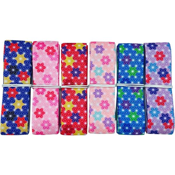 和柄 プリントリボン 麻の葉文様 25mm×1m 6種類セット 和柄 和風 古典柄 材料 素材 資材...