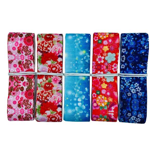 グログランリボン 和柄 和風 25mm×1m 5種類セットA 和服 ハンドメイド 作品 プレゼント ...