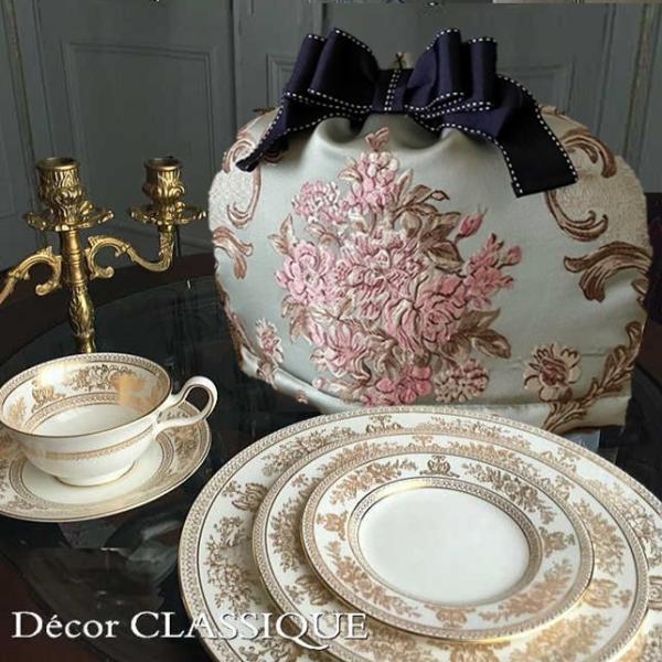 ブルーローズ：ティーコゼー・ティーコージー・ティーポットカバー：リボン付き 立体縫製：Decor C...