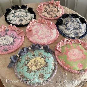 撥水加工生地使用 ティーポットマット/ラウンドマット/鍋敷き：天使とリボンのトワルプリント