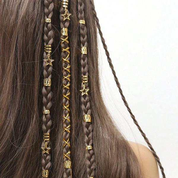 ヘアクリップ ヘアアクセ 髪留め用リング ヘアロープ 三つ編み リング 星 スター ゴールド シルバ...