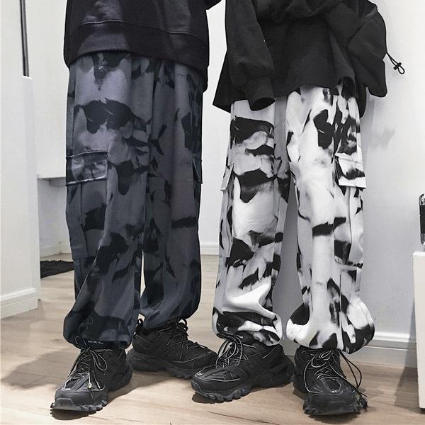 カーゴパンツ タイダイ柄 裾ドロスト ワイドパンツ ウエストゴム ボトムス ダンス 衣装 ヒップホッ...