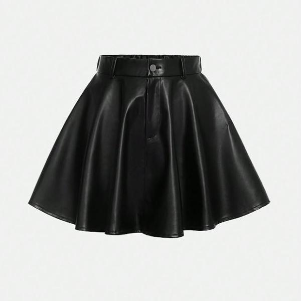 送料無料 キッズ フェイクレザー スカート フレアスカート ミニスカート 合皮 エコレザー PUレザ...