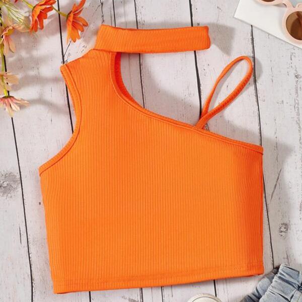 キッズ アシンメトリー ショート丈トップス ワンショルダー タンクトップ トップス ダンス 衣装 コ...