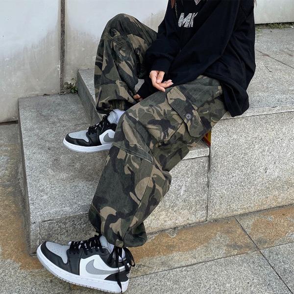 カーゴパンツ カモフラージュ柄 ワイドパンツ 迷彩柄 柄パンツ ダンス 衣装 ヒップホップ コスチュ...