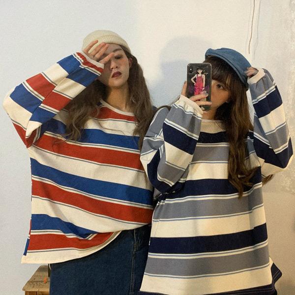ロンT ボーダー柄 マルチボーダー柄 オーバーサイズ ロンティー 長袖 Tシャツ ダンス 衣装 韓国...