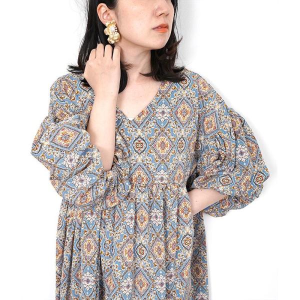 「cawaii french」ワンピース レディース ロング ロング丈 総柄 アラベスク柄 七分袖 ...