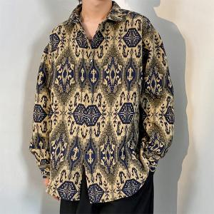 柄シャツ ジャカード オルテガ柄 ネイティブ柄 アメリカン 民族 マルチ