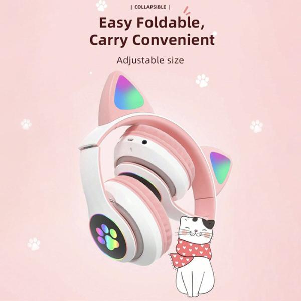 ヘッドフォン ヘッドホン ヘッドセット 耳付き 猫耳 光る 10時間連続使用可能 通話可能 ワイヤレ...