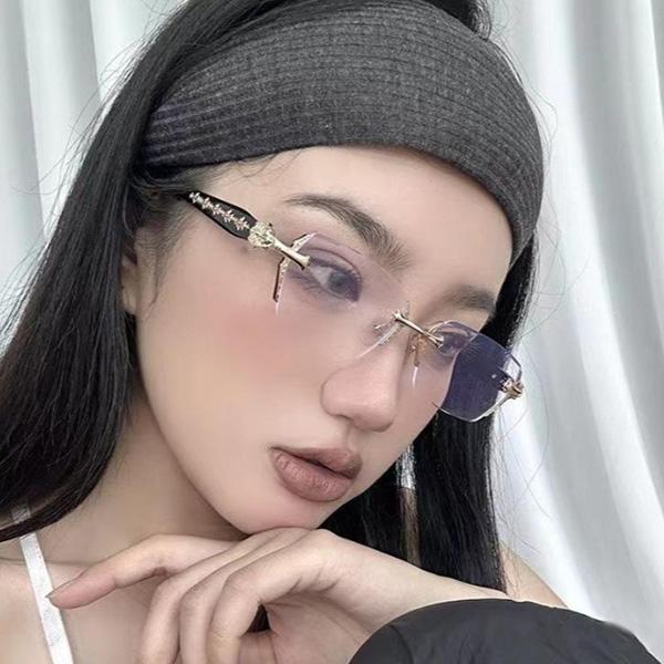 縁なしメガネ クロムハーツ風 星 スター クロス 十字架 レディース メンズ ふちなし フレームなし...