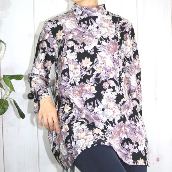 日本製 ハイテンションニット 花柄 プリント チュニック 大きいサイズあり M L 3L 4L 5L...