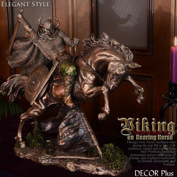 Viking　敵をなぎ倒して進むバイキング像　置物　飾り　ブラウン　オブジェ　アンティーク風　雑貨　...
