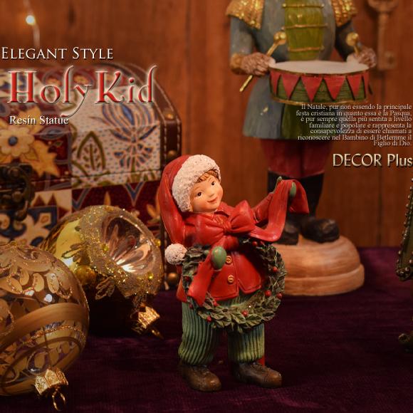 ホーリーキッド 大きなリースを持った子供 置物 デコレーション オーナメント