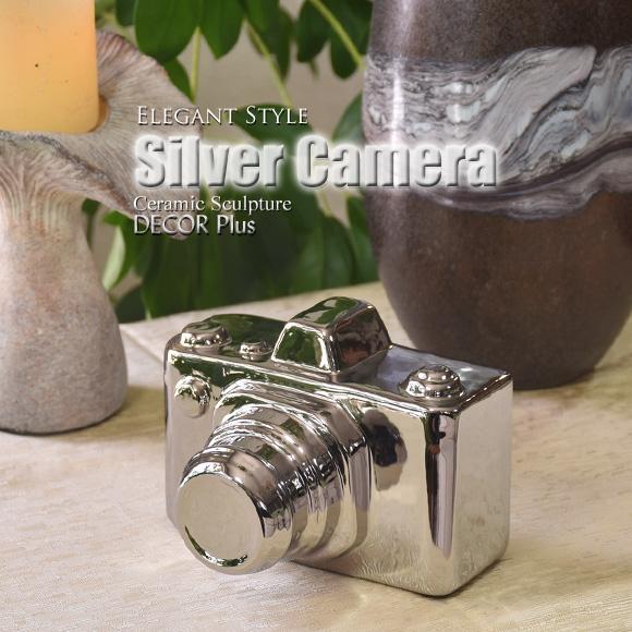 シルバーカメラ 銀のカメラの置物 陶器製 オブジェ デコ