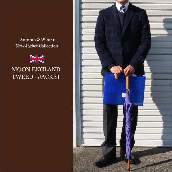 ジャケット テーラード ブレザー 秋冬 新品 英国 MOON ムーン ツイード 濃紺ネイビーチェック...