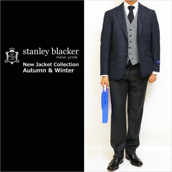 ジャケット テーラード ブレザー 秋冬 新品 スタンリーブラッカー 濃紺ネイビー杢 ぼんやりロイヤル...