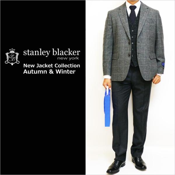 ジャケット テーラード ブレザー 秋冬 新品 スタンリーブラッカー 灰グレー杢 ウインドペン ナチュ...