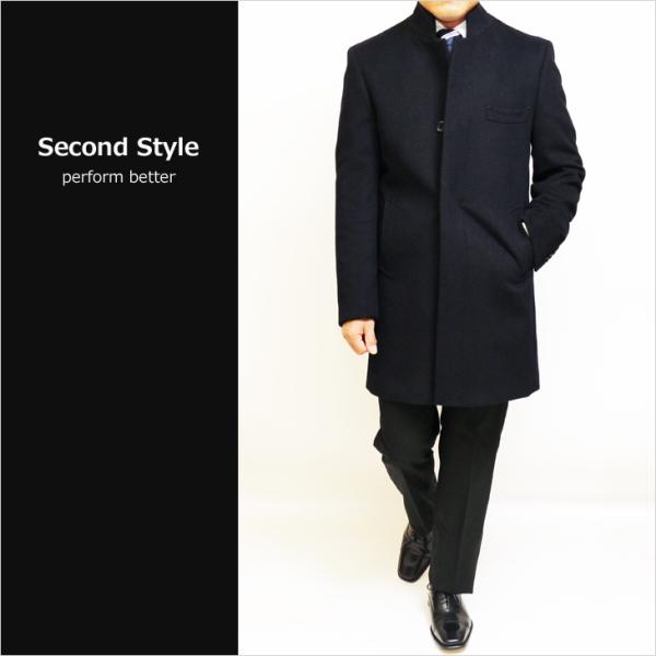 メンズ コート 2021-22 新作秋冬 Second Style カシミア アンゴラ混紡 ネイビー...