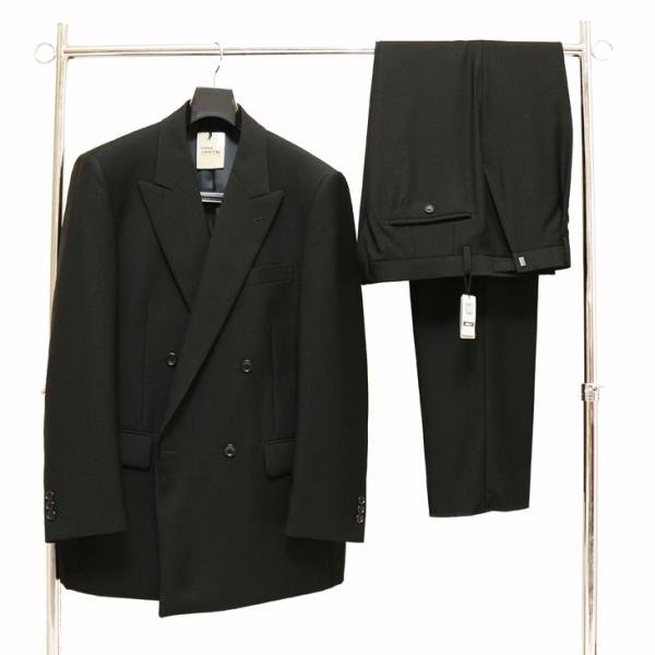 【訳アリ品】春夏 秋冬 ダブル 礼服 ナチュラルストレッチ 黒 ブラック無地 フル毛芯 フォーマル ...