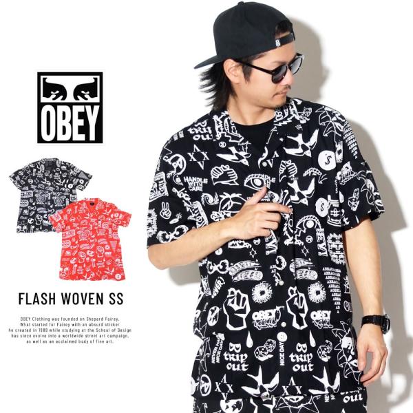 オベイ OBEY アロハシャツ メンズ 半袖 開襟 オープンカラー 総柄シャツ カジュアルシャツ 夏...