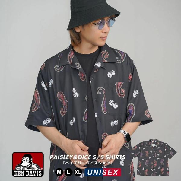 BEN DAVIS ベンデイビス オーバーサイズ 半袖 ペイズリー＆ダイス柄 開襟シャツ メンズ P...