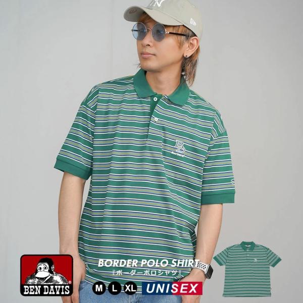 BEN DAVIS ベンデイビス Tシャツ メンズ 半袖 BORDER POLO SHIRT グリー...