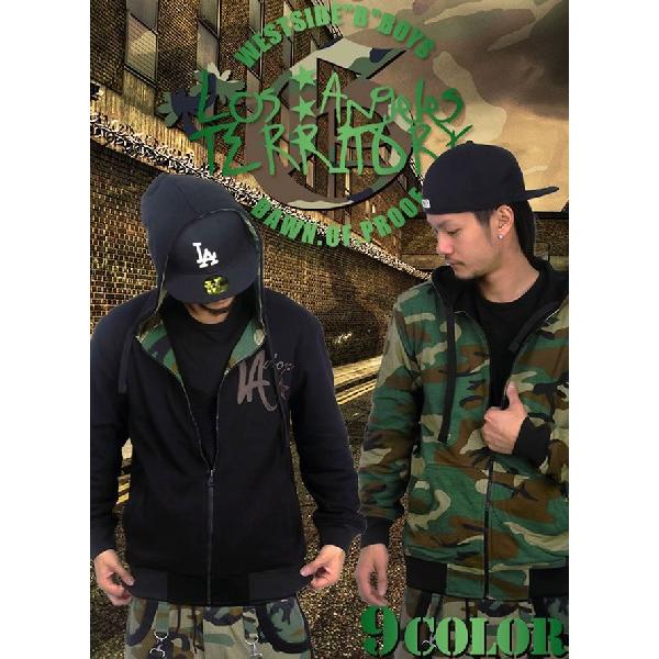 スウェットジップアップパーカー メンズ DOP リバーシブルパーカー ロゴ刺繍/カモフラ柄 大きいサ...