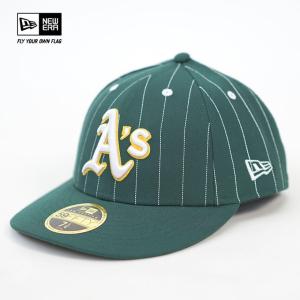 ニューエラ キャップ 帽子 メンズ レディース NEW ERA LP 59FIFTY 5950 MLB Pinstripe オークランド・アスレチックス ダークグリーン｜deep