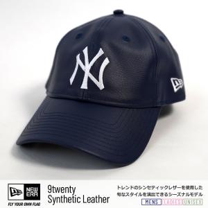 ニューエラ キャップ メンズ レディース NEW ERA 9TWENTY Synthetic Leather シンセティックレザー ニューヨーク・ヤンキース ネイビー 13751068｜deep