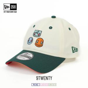 ポケモン キャップ ニューエラ メンズ レディース 帽子 NEWERA 9TWENTY フシギダネ ヒトカゲ ゼニガメ クロームホワイト ダークグリーンバイザー 14124361｜deep