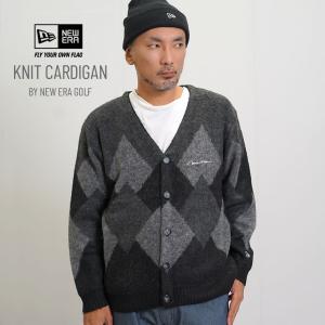 ニューエラ ゴルフ モヘア調ニットカーディガン アーガイル柄 メンズ NEW ERA GOLF KNIT CARDIGAN ARGYLE ブラック｜deep