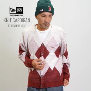 ニューエラ ゴルフ モヘア調ニットカーディガン アーガイル柄 メンズ NEW ERA GOLF KNIT CARDIGAN ARGYLE バーガンディ｜deep