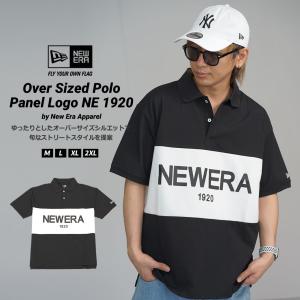 ニューエラ ポロシャツ メンズ NEW ERA 半袖オーバーサイズドポロシャツ Panel Logo NEW ERA 1920 ブラック｜deep