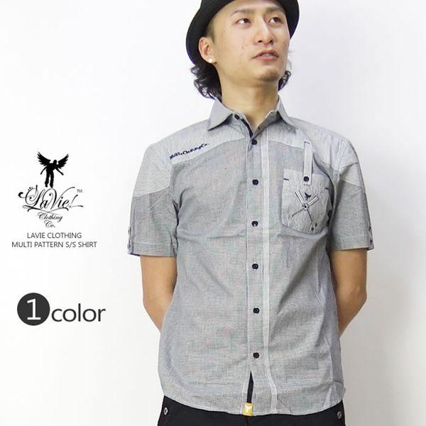 ラヴィクロージング LAVIE CLOTHING 総柄シャツ メンズ 半袖 ギンガムチェック×ストラ...