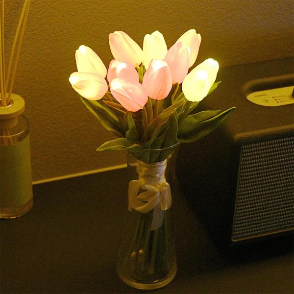 ブーケライト フラワー インテリア LED チューリップ 造花 花束 プレゼント　15本単 5電池2...